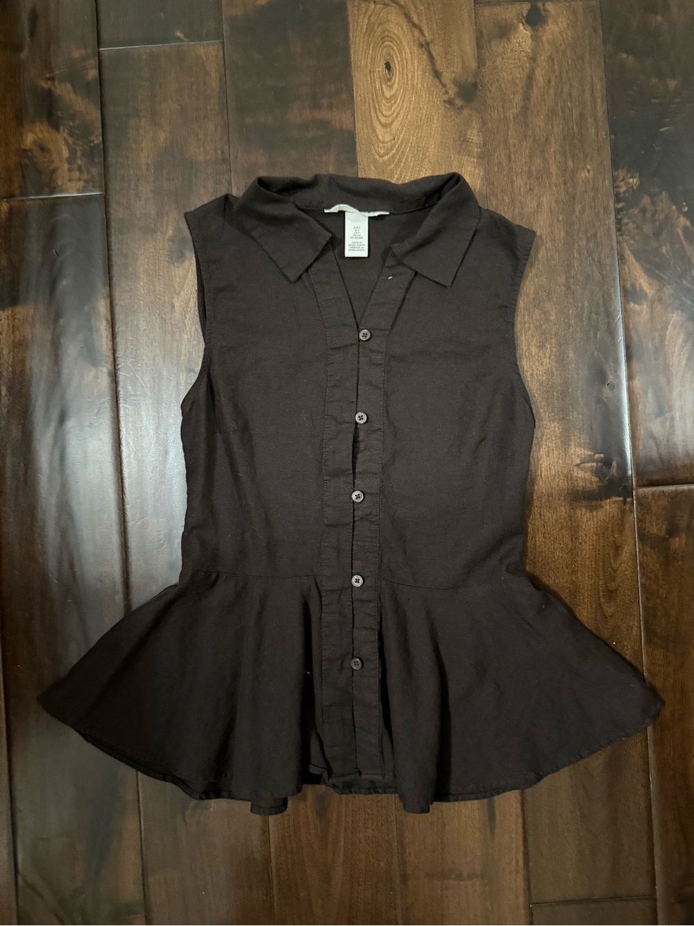 H&M Brown Sleeveless Peplum Button-Up Top